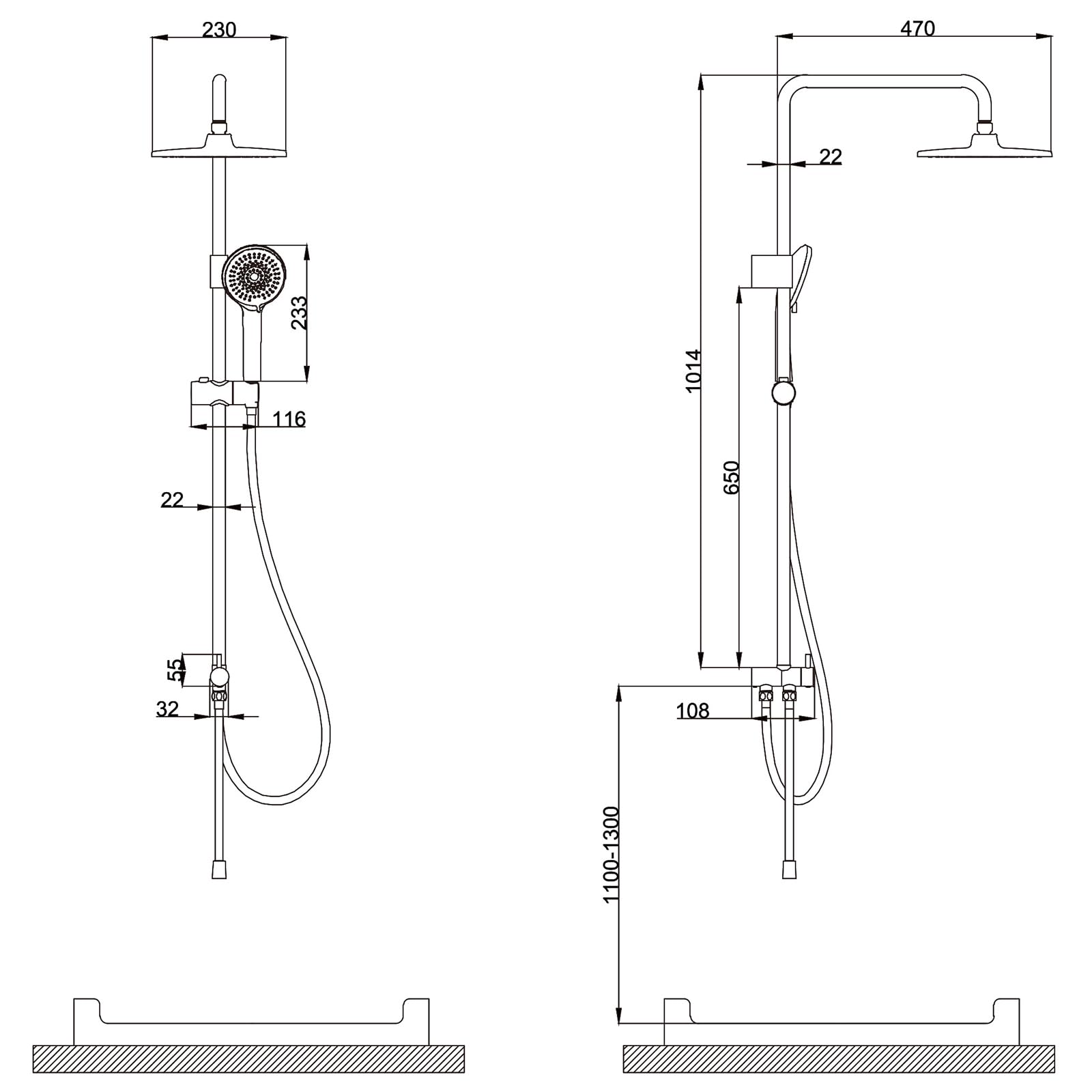 Homelody Columna de ducha sin grifo Ducha de hidromasaje de pared sin grifo Ducha de mano Rociador, Negro