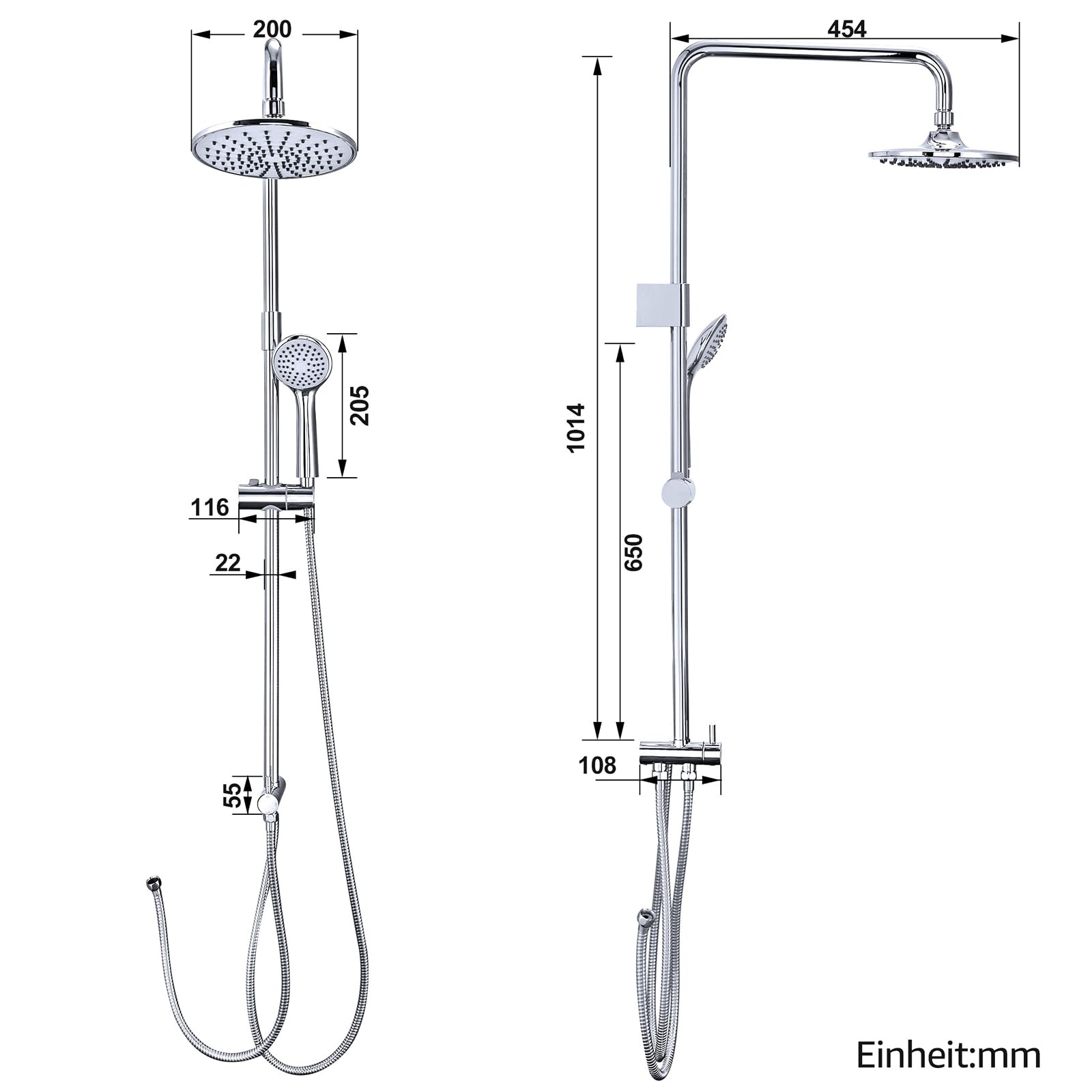 Homelody Columna de ducha sin grifería Ducha de hidromasaje de pared sin grifo Ducha de mano Rociador, Cromo