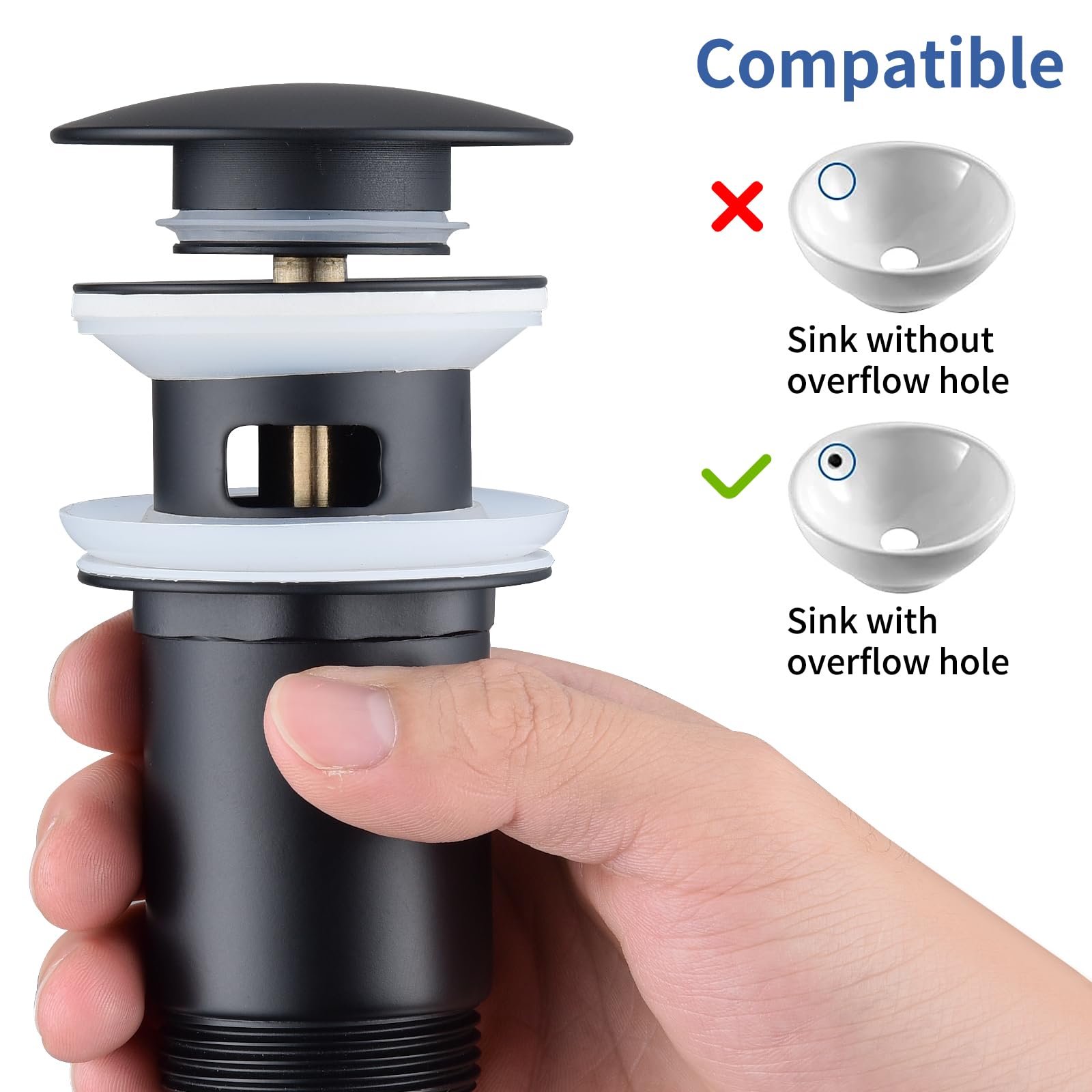 HOMELODY Juego De DesagüE Negro Mate con Rebosadero, VáLvula De DesagüE Universal Juego De DesagüE para Fregadero, VáLvula De DesagüE De LatóN para Lavabo/Fregadero