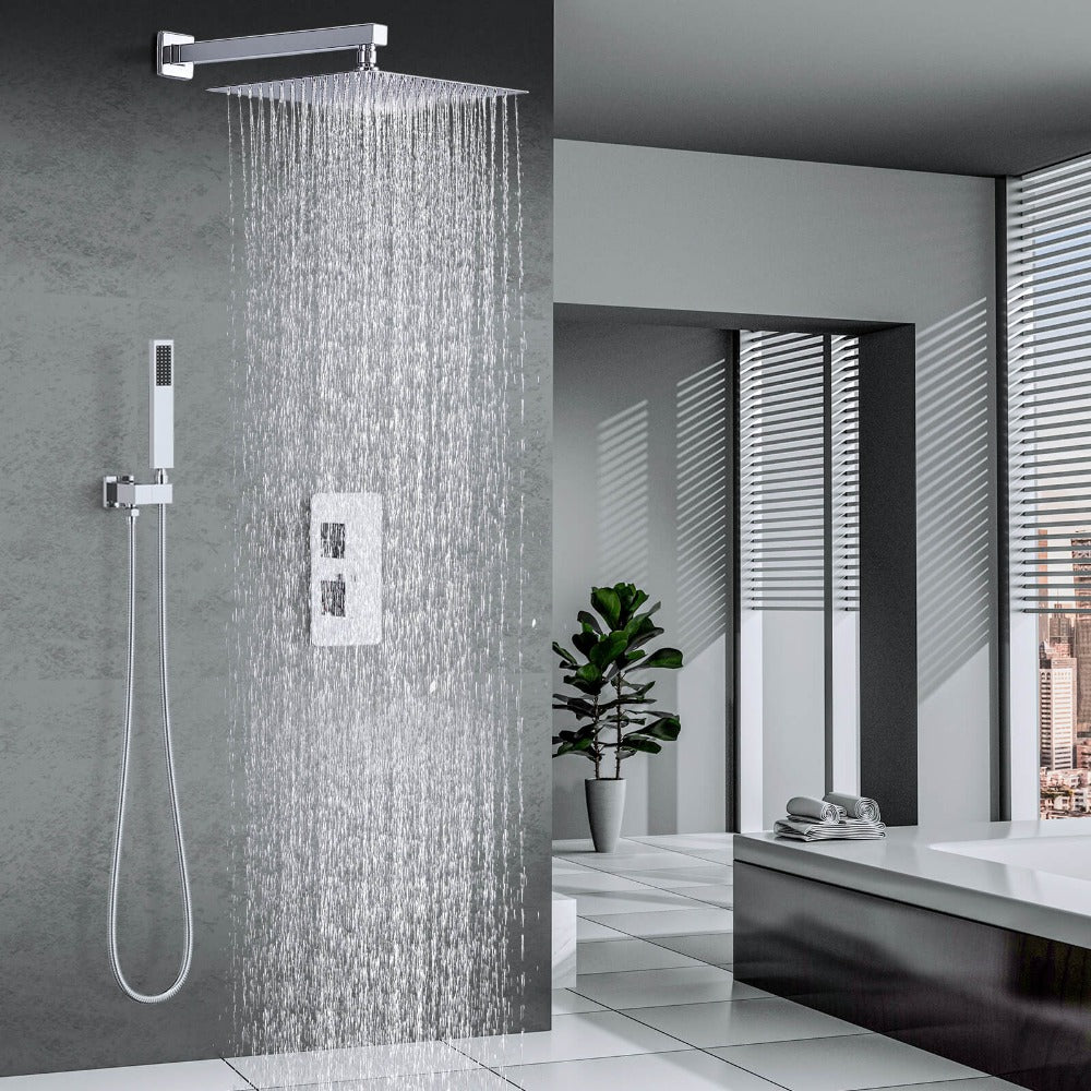 Sistema de ducha clásico, ducha termostática de latón negro  montado en el techo con cabezal de ducha redondo de 8 a 12 pulgadas,  cabezal de ducha de mano y grifo de