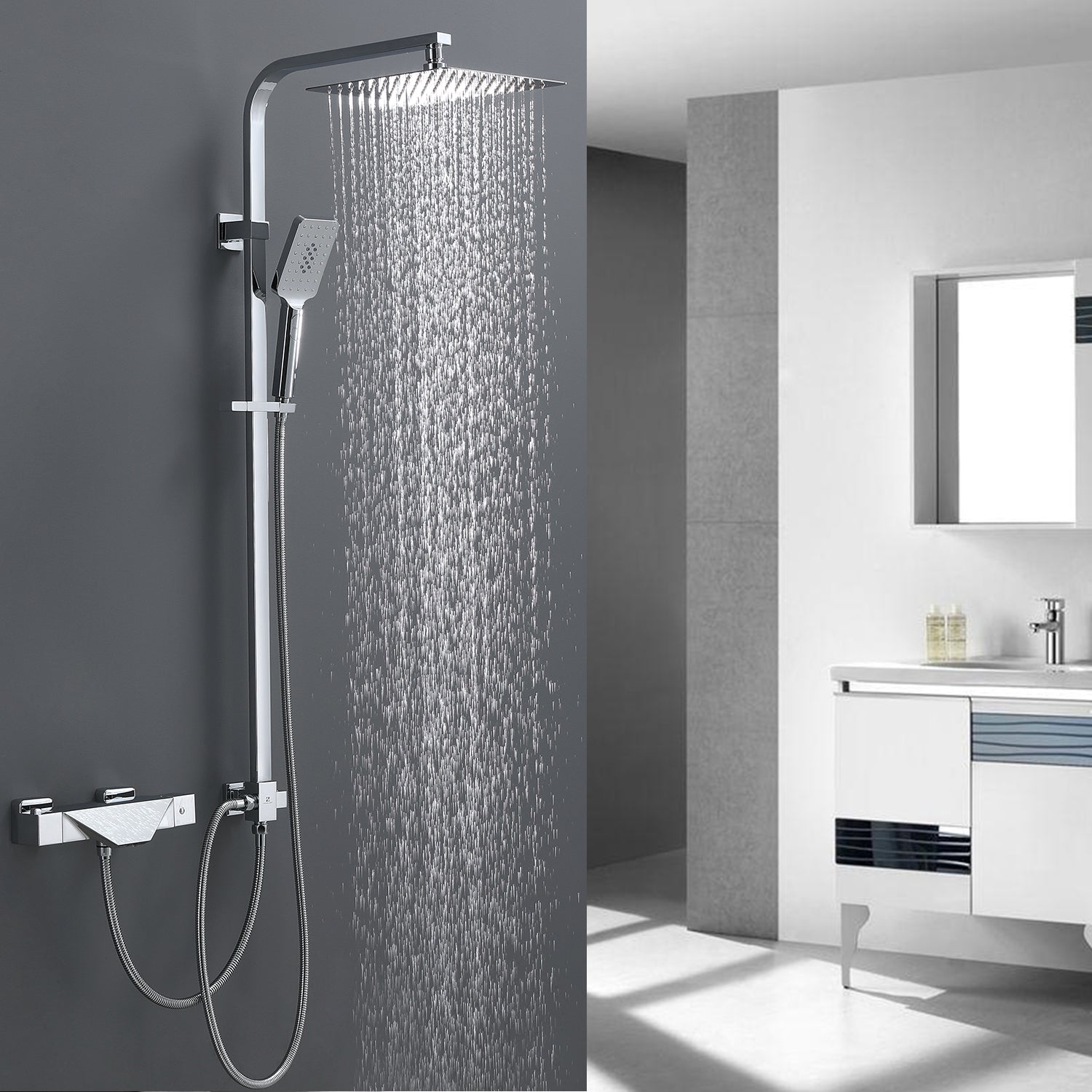 Columna de ducha termostática con grifo bañera cascada homelody –  homelody-es